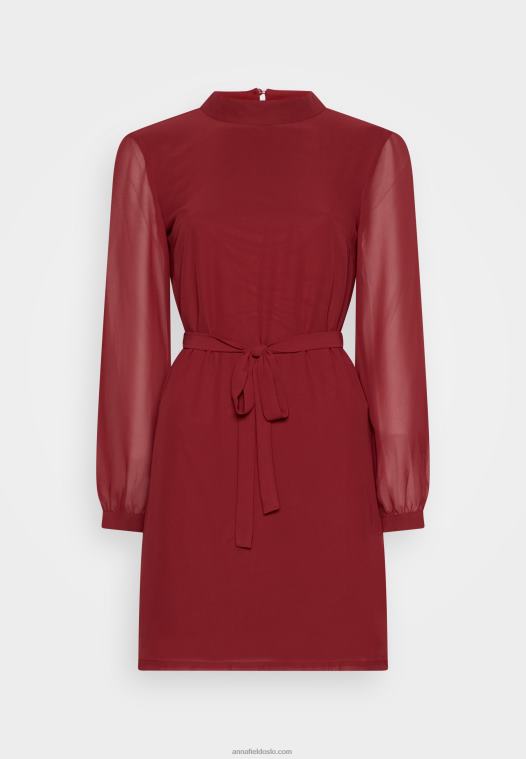 Anna Field kvinner dagskjole mørk rød P266L1