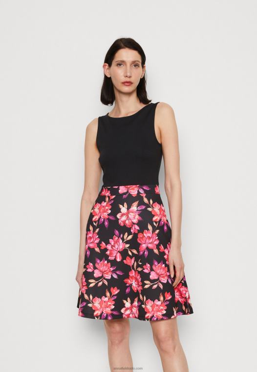 Anna Field kvinner dagskjole svart/rød/lilla P266L11