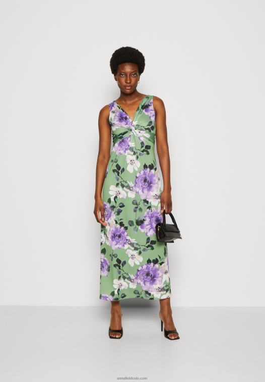 Anna Field kvinner jersey kjole grønn/lilla/hvit P266L78