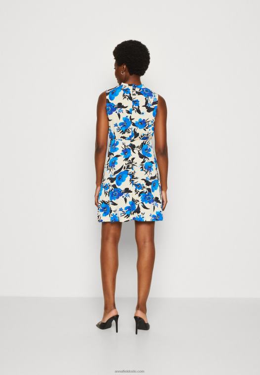 Anna Field kvinner jersey kjole off white/blå P266L166