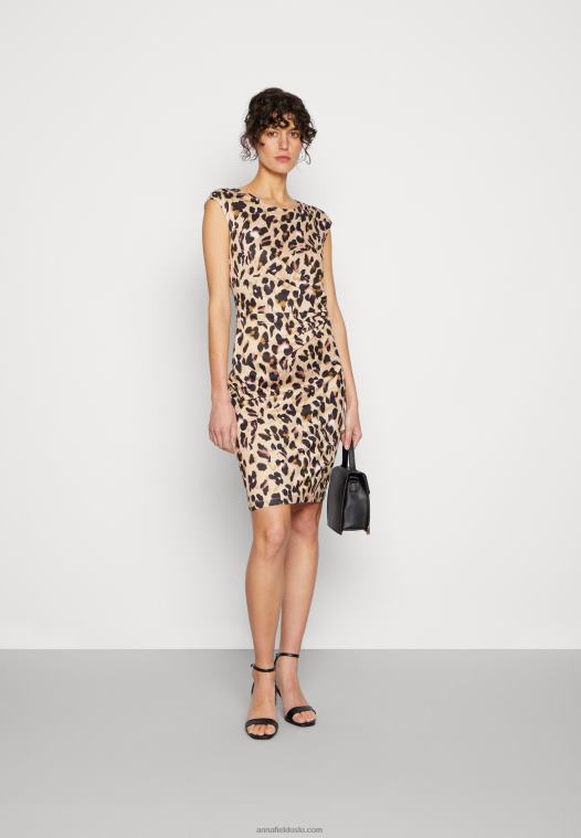 Anna Field kvinner jersey kjole sort/beige/flerfarget P266L161