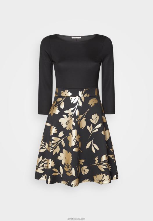 Anna Field kvinner jersey kjole svart gull P266L186