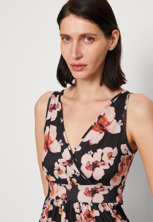 Anna Field kvinner maxi kjole svart/rosa/flerfarget P266L141