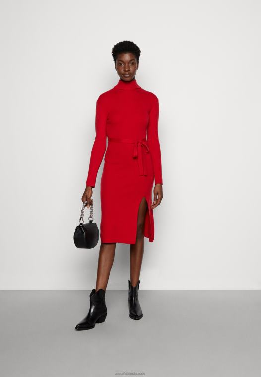 Anna Field kvinner rollkragen ripp mini strickkleid mit grtel jumper dress red P266L232