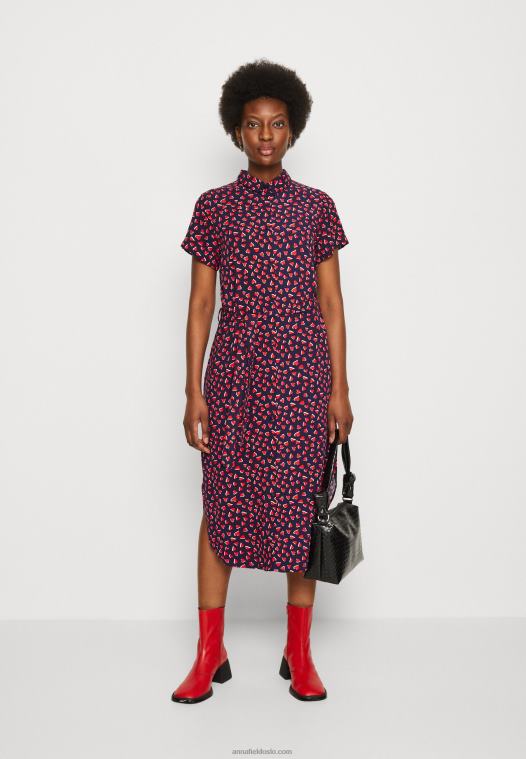 Anna Field kvinner skjortekjole mørkeblå/rød P266L91