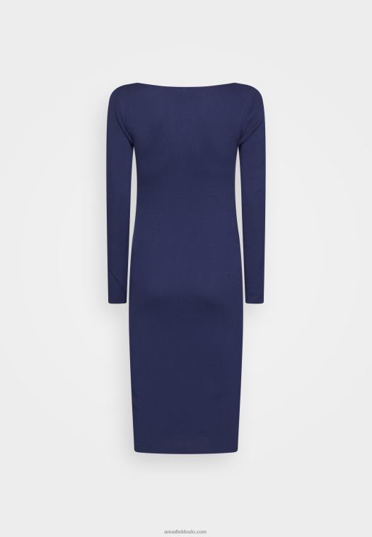 Anna Field kvinner v ausschnitt bodycon midi strickkleid shift kjole mørkeblå P266L214