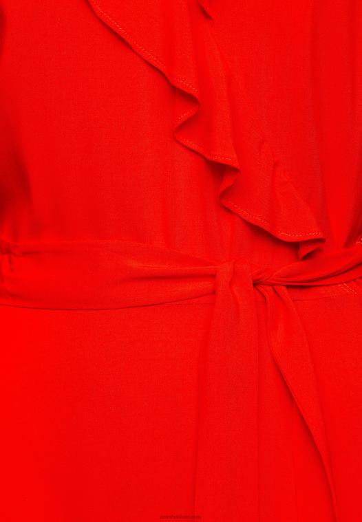 Anna Field kvinner volant midikjole dagskjole rød P266L4