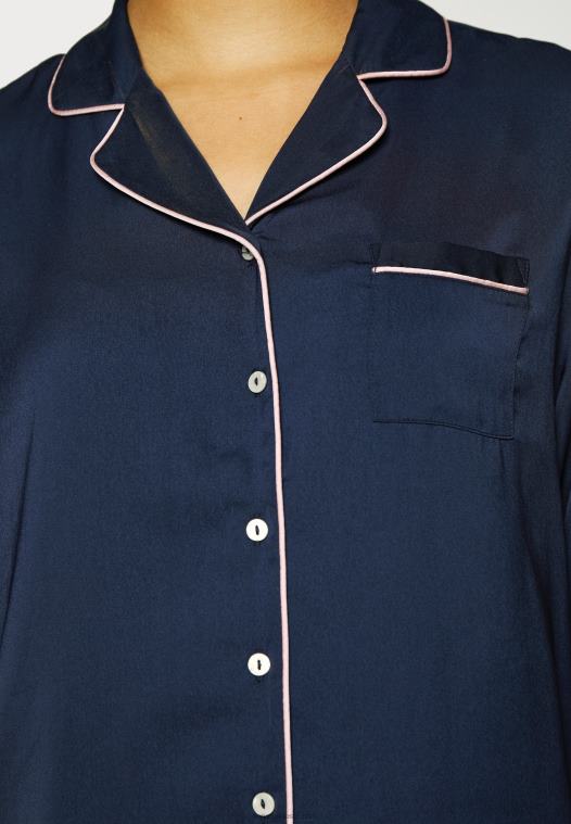 Anna Field kvinner amanda langermet kortsett pyjamassett mørkeblått P266L1059