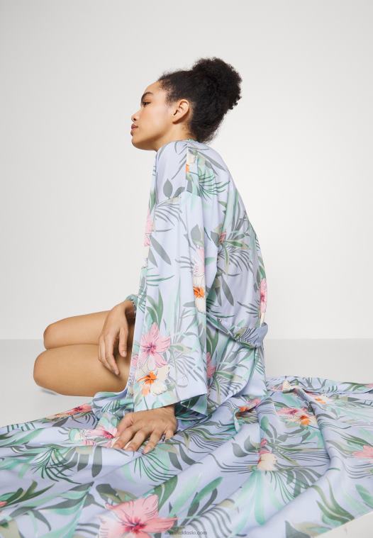 Anna Field kvinner blomsterkåpe morgenkåpe blå P266L1090