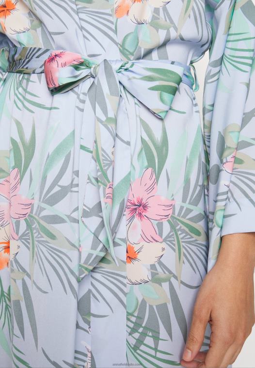 Anna Field kvinner blomsterkåpe morgenkåpe blå P266L1090