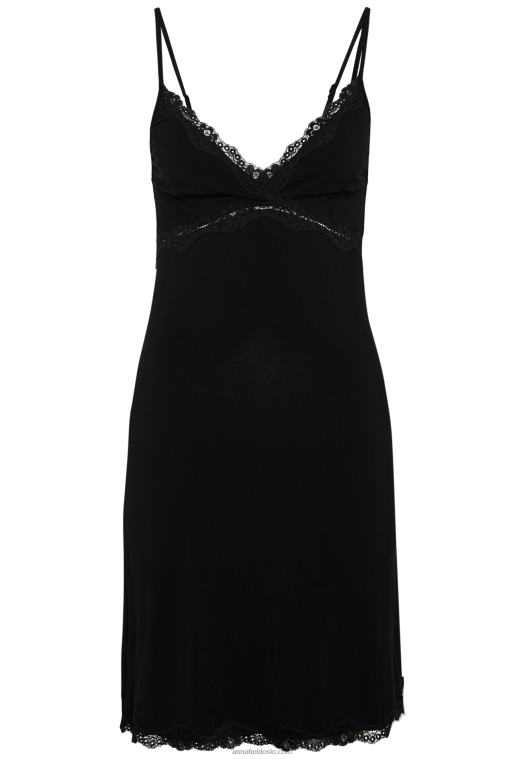 Anna Field kvinner heidi korte ermer viskose nattkjole svart P266L1038