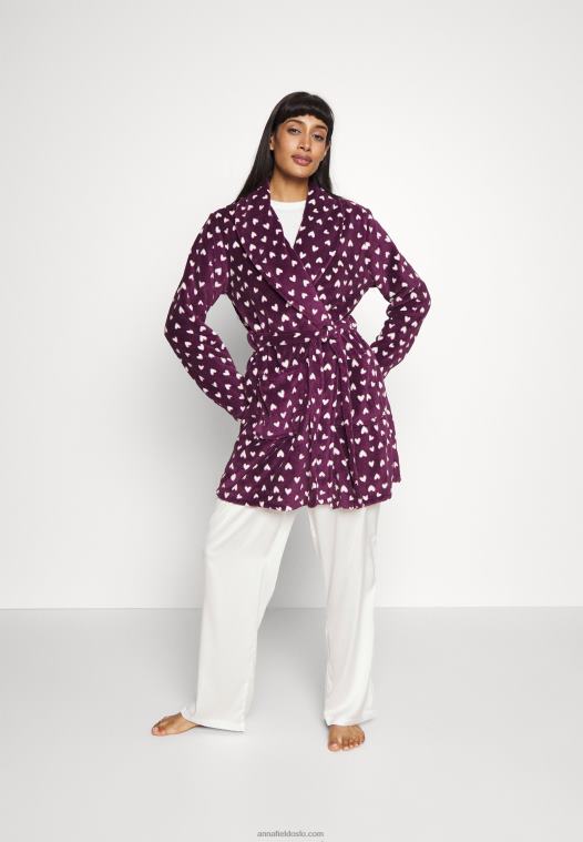 Anna Field kvinner morgenkåpe mørk rød/beige P266L1091