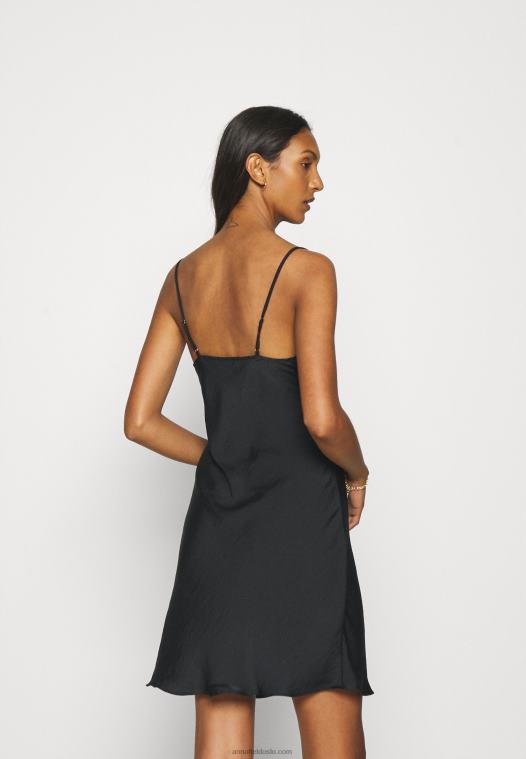 Anna Field kvinner nattkjole i hamret sateng svart P266L1050