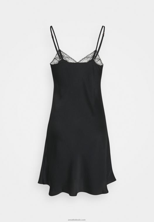 Anna Field kvinner nattkjole i hamret sateng svart P266L1050