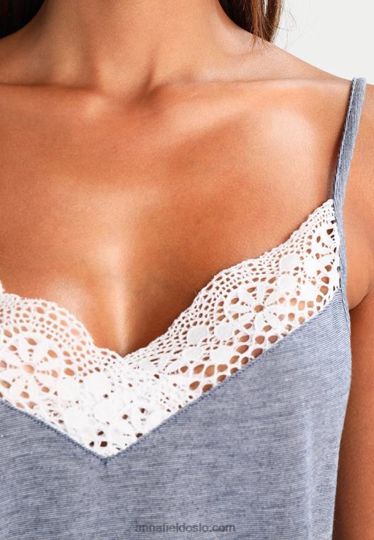 Anna Field kvinner sett pyjamassett off-white/mørkeblått P266L1060