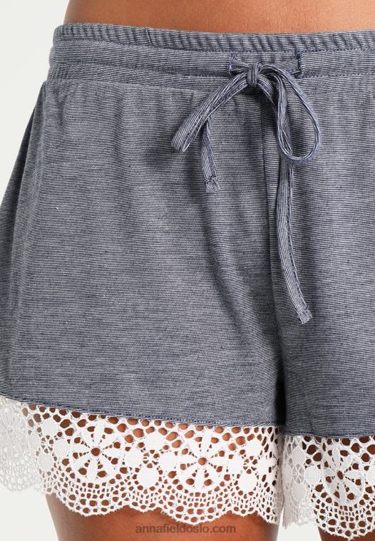 Anna Field kvinner sett pyjamassett off-white/mørkeblått P266L1060