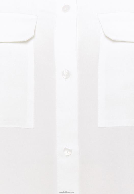 Anna Field kvinner basic bluse med frontlommer button-down bluse offwhite P266L671