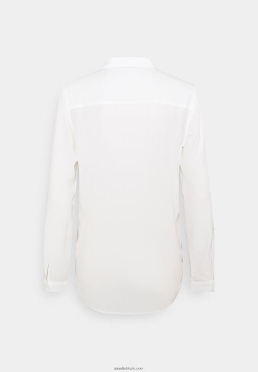 Anna Field kvinner basic bluse med frontlommer button-down bluse offwhite P266L671