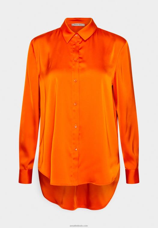 Anna Field kvinner button-down bluse oransje P266L669