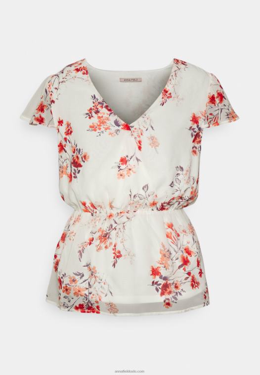 Anna Field kvinner chiffon omslagsbeltebluse hvit/rød P266L691
