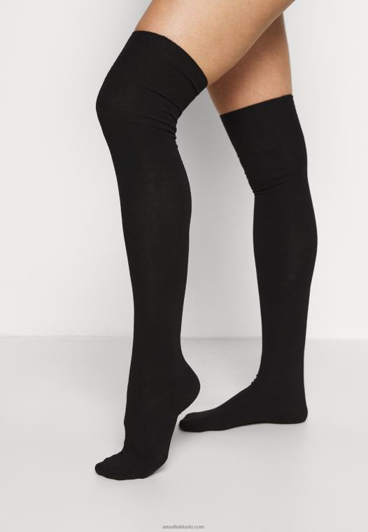 Anna Field kvinner 2 pakke over-the-knee sokker sorte P266L1159