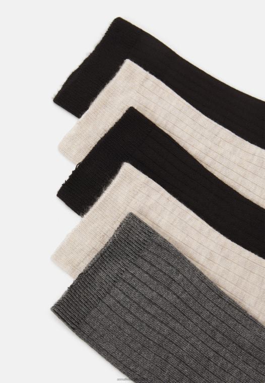 Anna Field kvinner 5 pakke sokker beige/svart/grå P266L1120