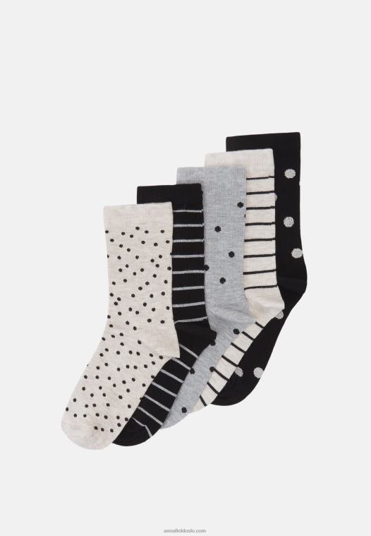 Anna Field kvinner 5 pakke sokker grå/svarte P266L1142