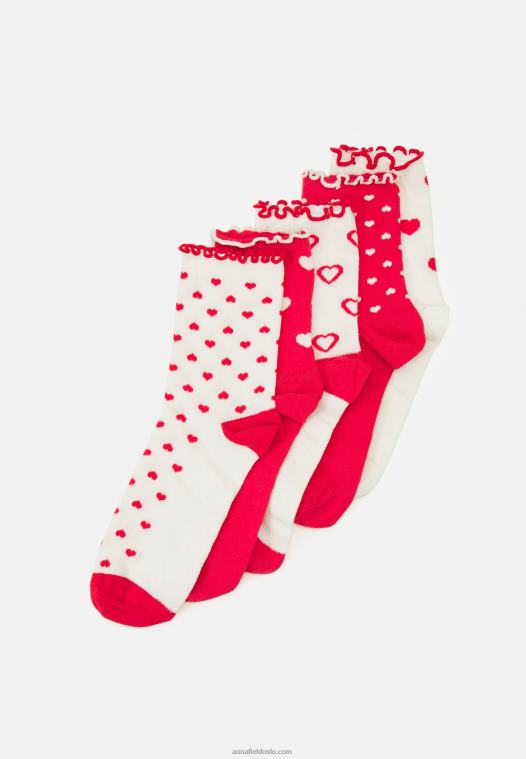 Anna Field kvinner 5 pakke sokker hvit/rød P266L1130