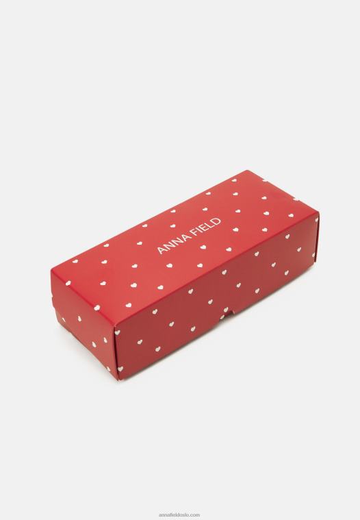 Anna Field kvinner 5 pakke sokker hvit/rød P266L1130