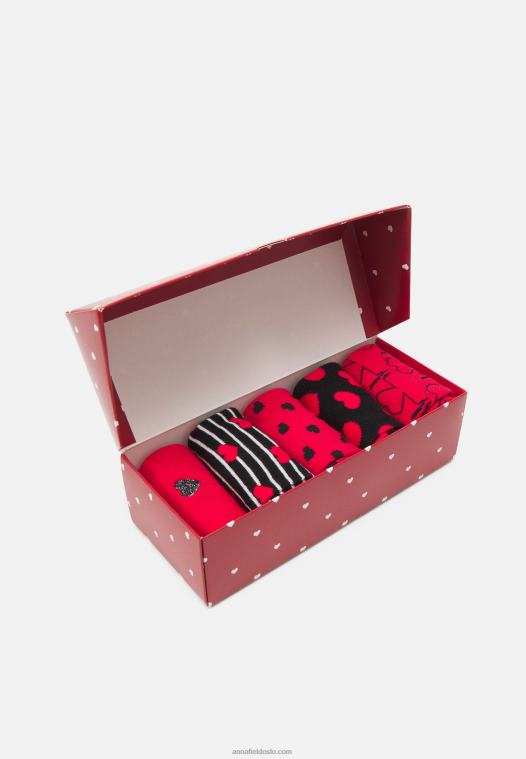 Anna Field kvinner 5 pakke sokker rød/svart P266L1151