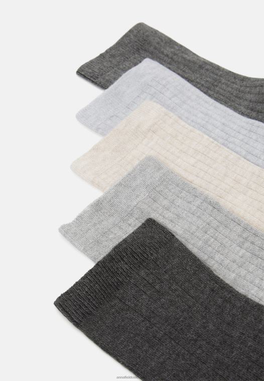 Anna Field kvinner 5 pakke sokker sort/grå P266L1133
