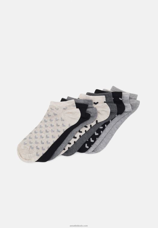 Anna Field kvinner 8 pakke sokker sort/grå P266L1138