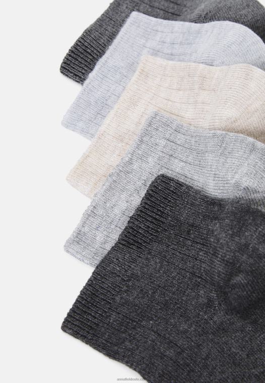 Anna Field kvinner myke ribbestrikkede sneakersokker 5pak sokker grå/beige P266L1135