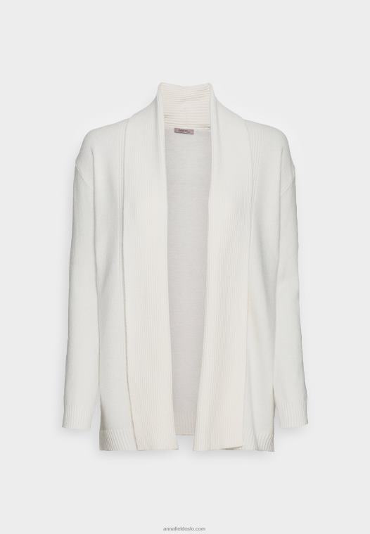 Anna Field kvinner ribbestrikket cardigan med krage off white P266L827