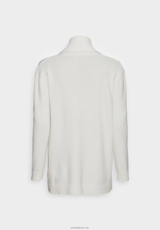 Anna Field kvinner ribbestrikket cardigan med krage off white P266L827