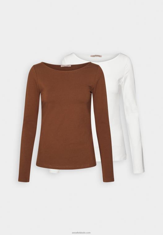 Anna Field kvinner 2 pakke langermet topp brun/hvit P266L584