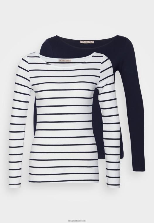 Anna Field kvinner 2 pakke langermet topp hvit/marine P266L587