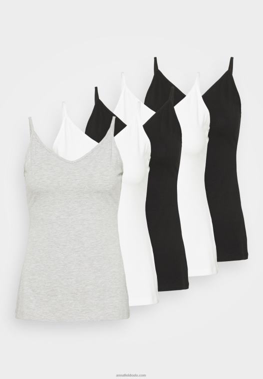 Anna Field kvinner 5 pakk topp svart/hvit/flekket lysegrå P266L481