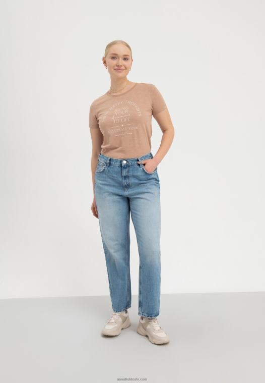 Anna Field kvinner Gjør drømmene dine til live print brun t-skjorte P266L321