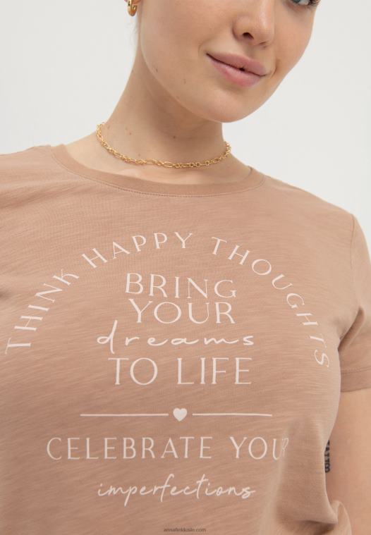 Anna Field kvinner Gjør drømmene dine til live print brun t-skjorte P266L321