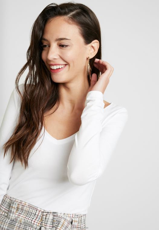 Anna Field kvinner basic langermet topp hvit P266L528