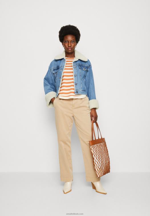 Anna Field kvinner langermet topp hvit/aprikos P266L558