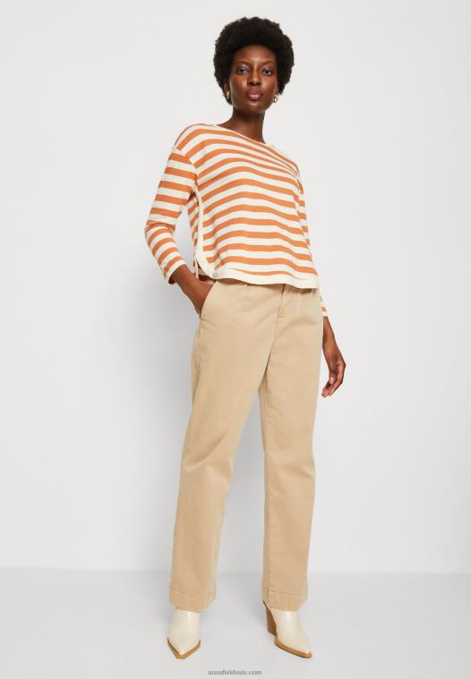 Anna Field kvinner langermet topp hvit/aprikos P266L558