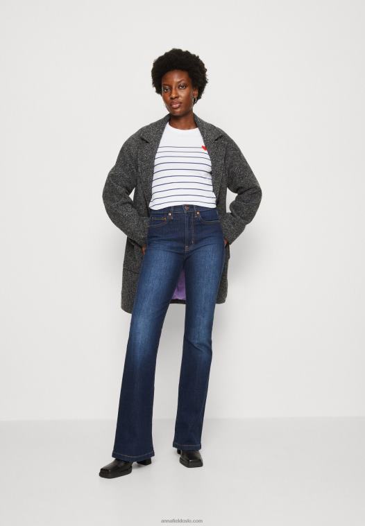 Anna Field kvinner langermet topp hvit/mørkeblå P266L590