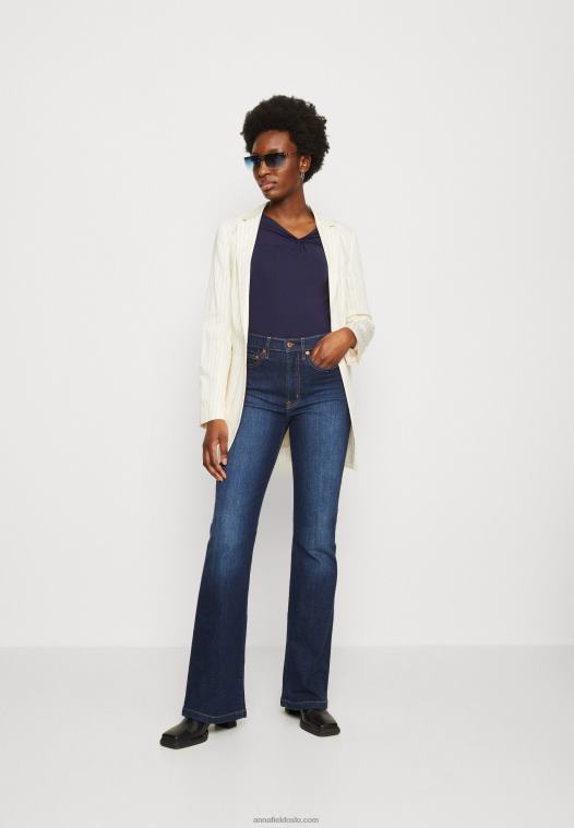 Anna Field kvinner langermet topp mørkeblå P266L574