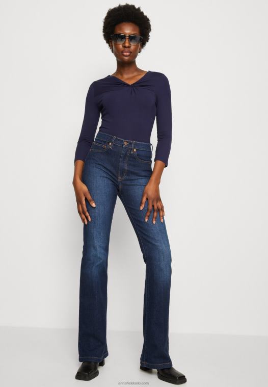 Anna Field kvinner langermet topp mørkeblå P266L574