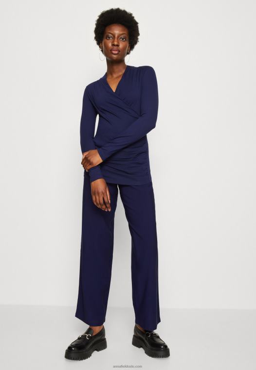 Anna Field kvinner langermet topp mørkeblå P266L577