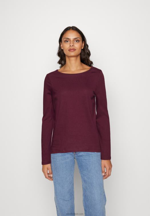 Anna Field kvinner langermet topp mørkerød P266L567