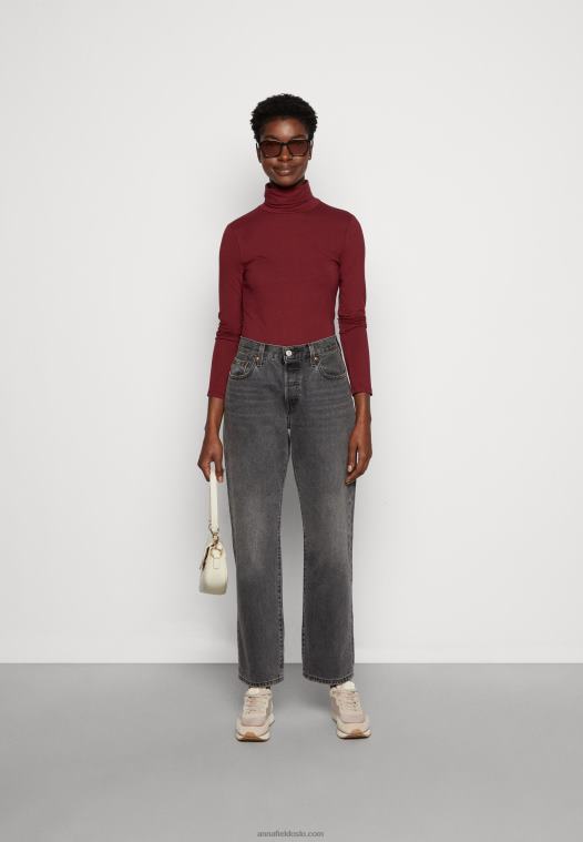 Anna Field kvinner langermet topp mørkerød P266L582