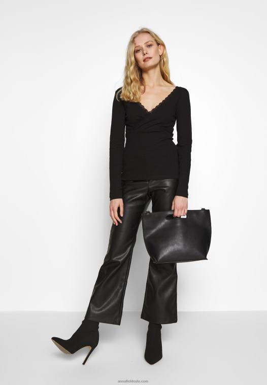 Anna Field kvinner langermet topp svart P266L516